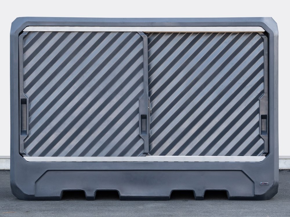 Container de stockage avec rétention est entièrement fabriqué en PEHD