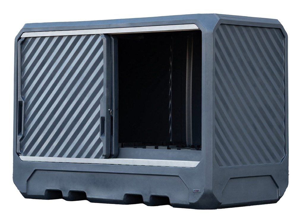 Container de stockage avec rétention est entièrement fabriqué en PEHD