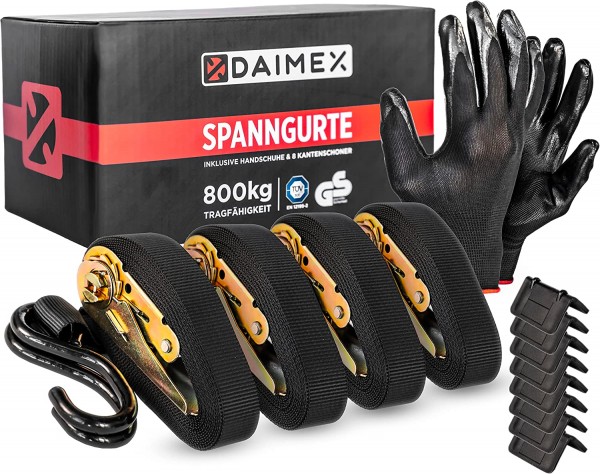 DAIMEX - Set de 4 sangles d'arrimage à cliquet 800kg