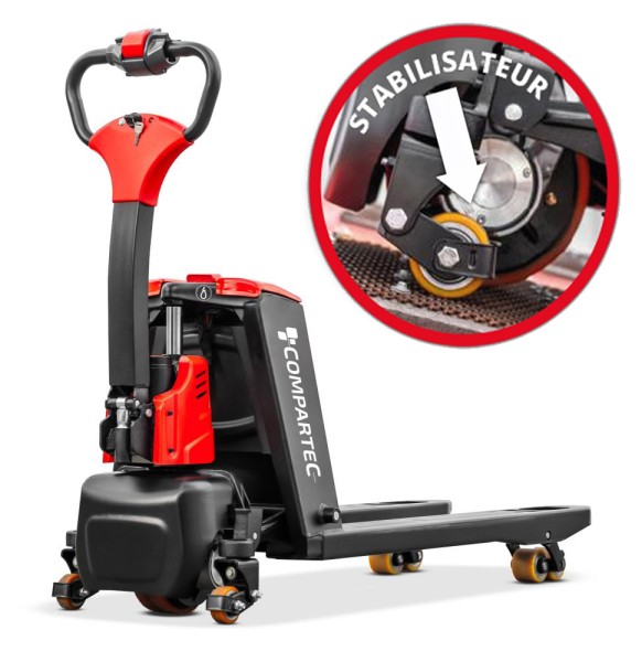Transpalette électrique - 1500 kg, Li-Ion, batterie externe, roues stabilisatrices "ForkLion Pro"