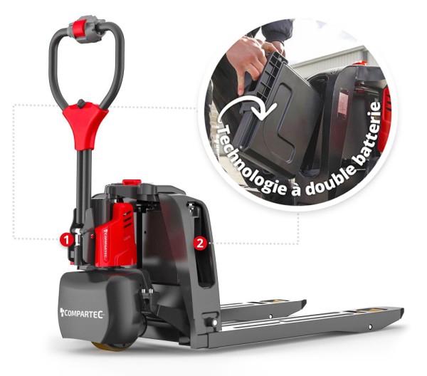 Transpalette électrique « ForkLion Double » – 1500 kg, Li-Ion, batterie double